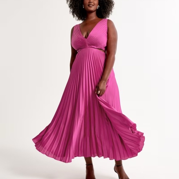 Abercrombie & Fitch Pink Satin Pleated Cutout Maxi Dress NWT Size Small - Picture 2 of 15
